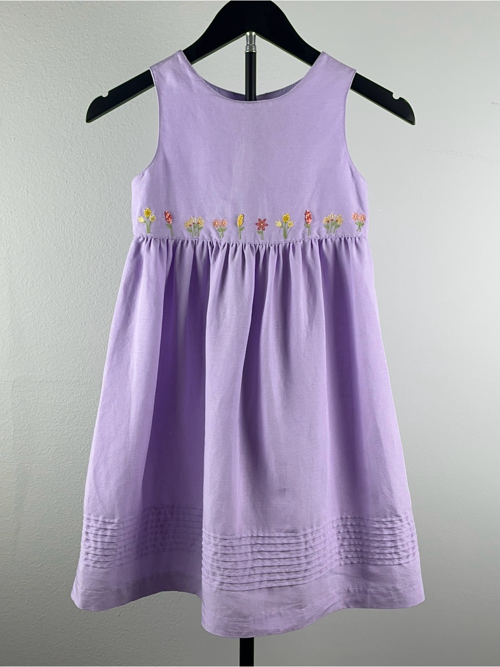 Gymboree 1998 Linen Lavender Floral Embroidered Rainbow Tag Vintage Dress 4-5 L